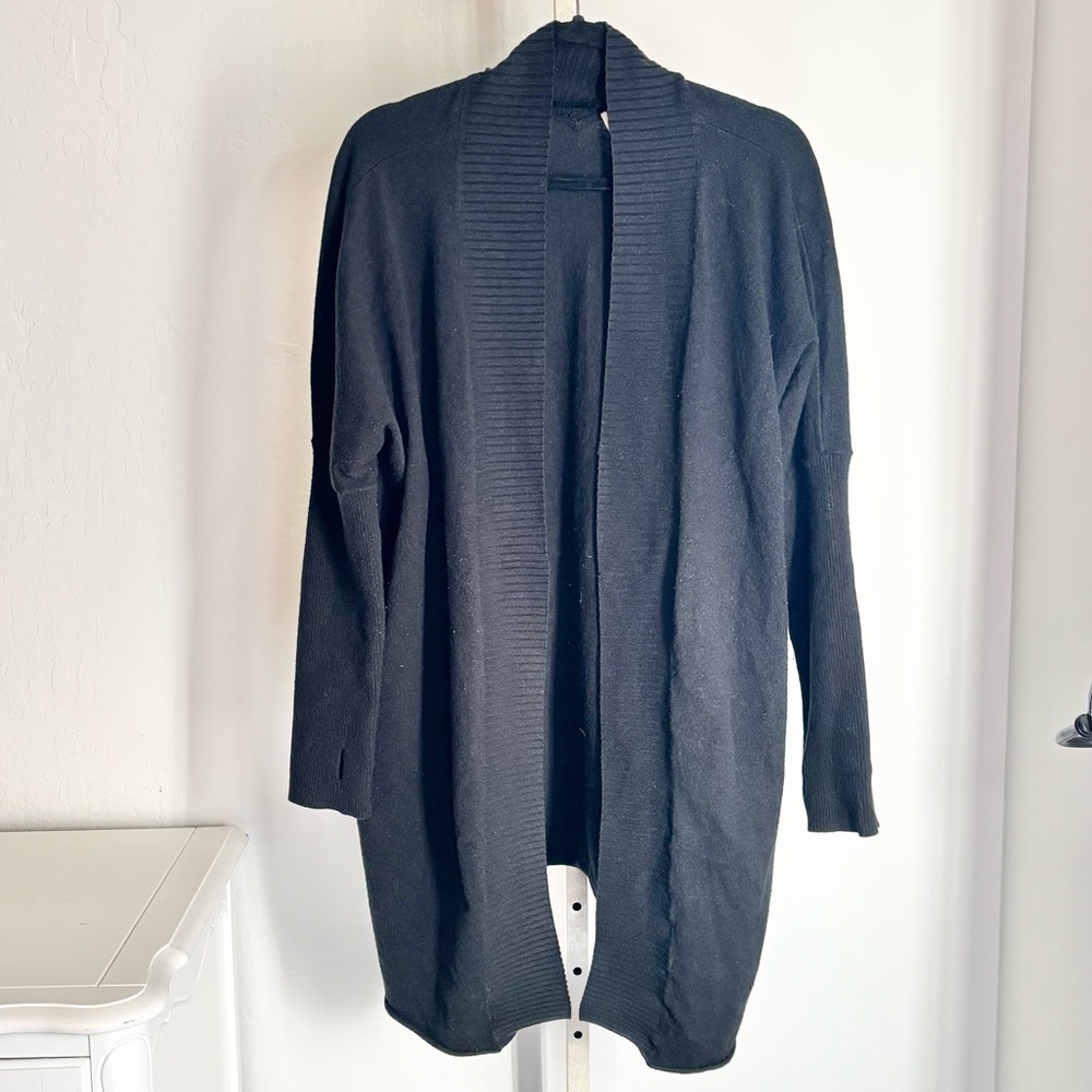 Caslon Open Front Long Shawl Cardigan Sweater Ribbed Sleeve, Drop Shoulder, L